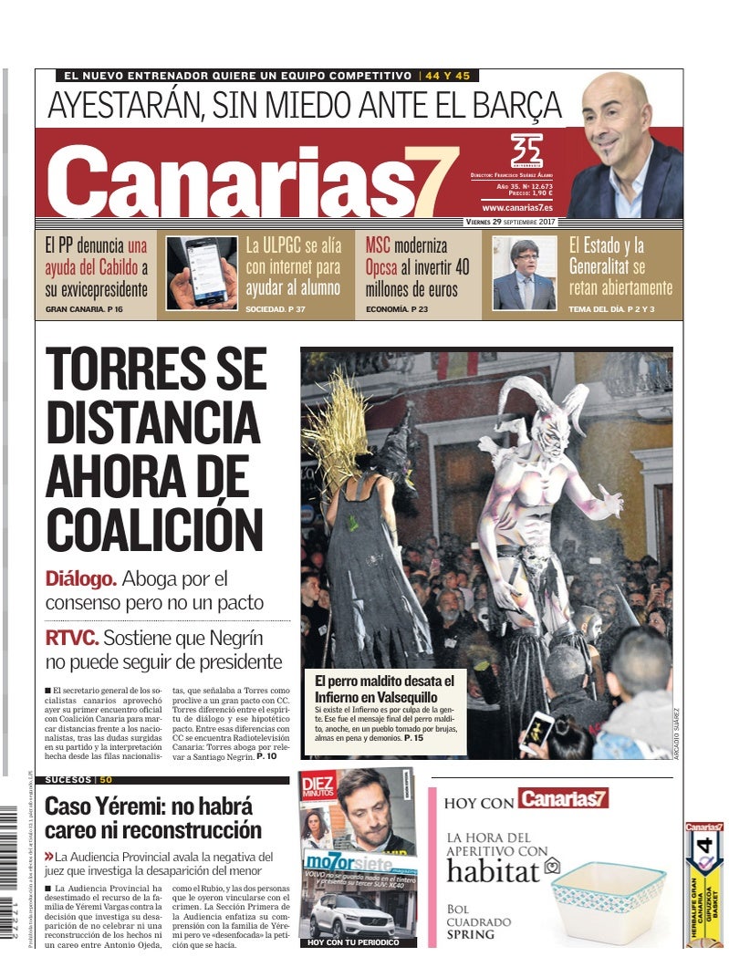 Portada Canarias7 29-09-2017