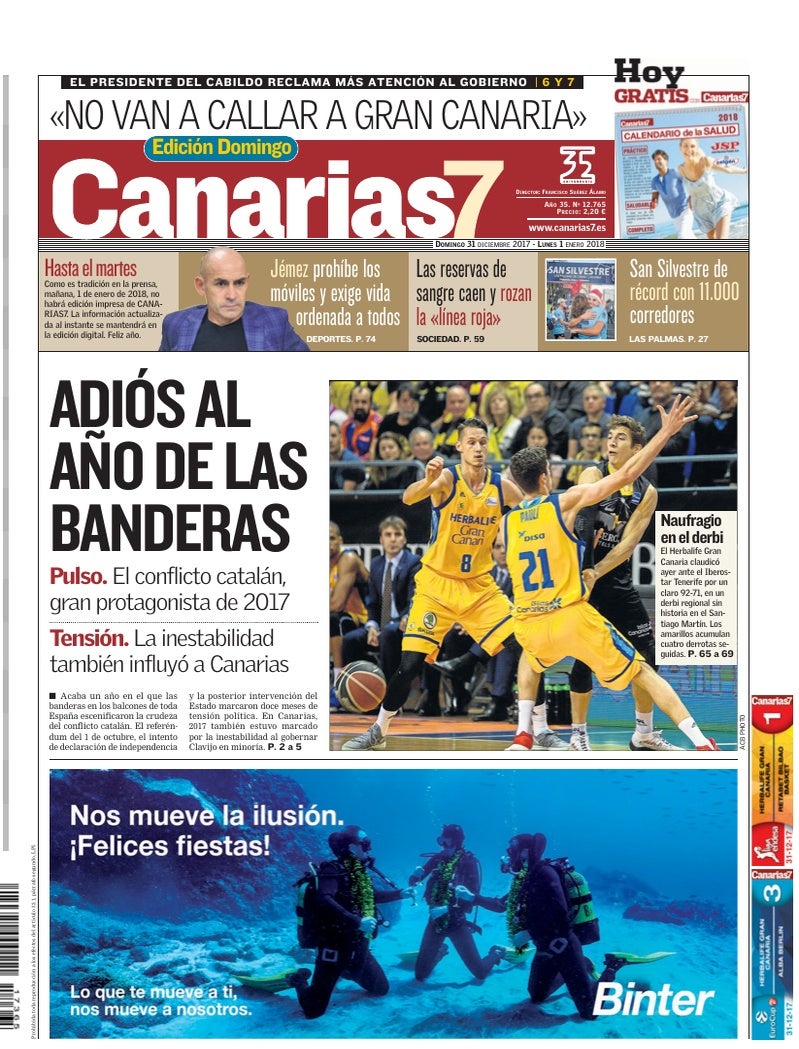 Portada Canarias7 31-12-2017