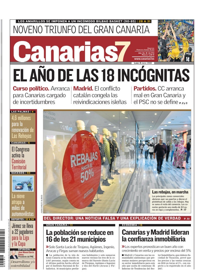 Portada Canarias7 08-01-2018