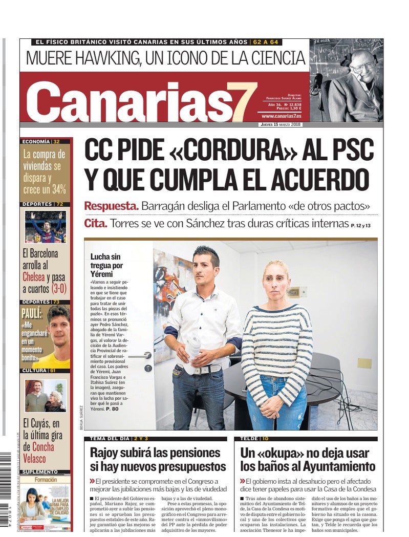 Portada Canarias7 15-03-2018