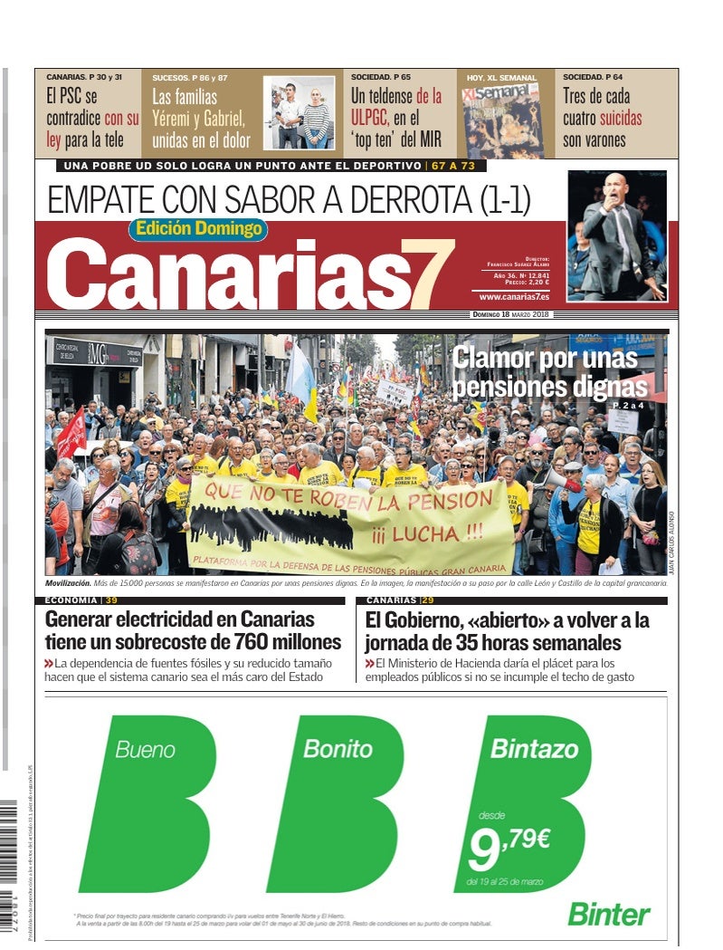 Portada Canarias7 18-03-2018