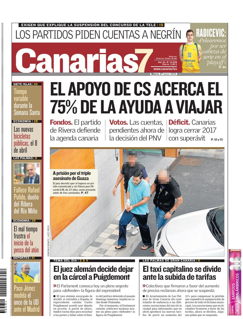 Portada Canarias7 27-03-2018
