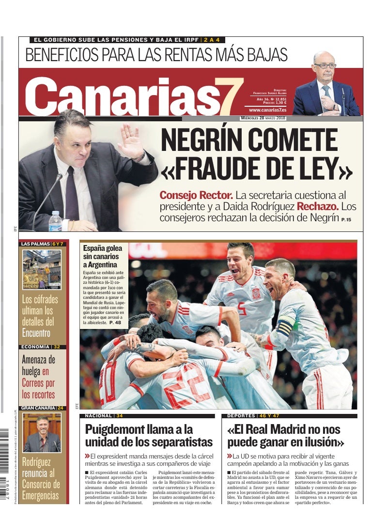 Portada Canarias7 28-03-2018