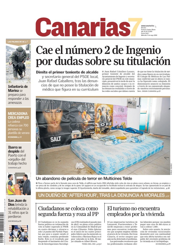 Portada Canarias7 09-05-2018