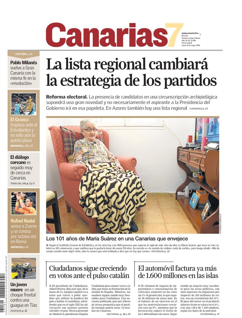 Portada Canarias7 21-05-2018