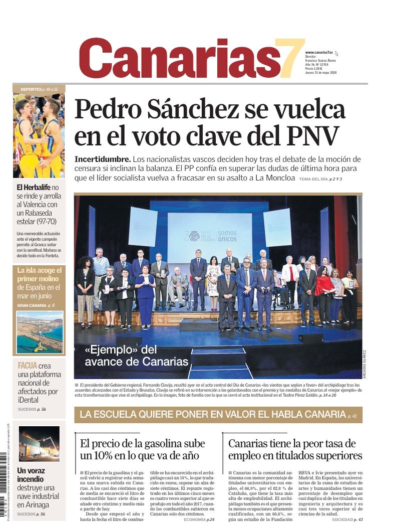 Portada Canarias7 31-05-2018