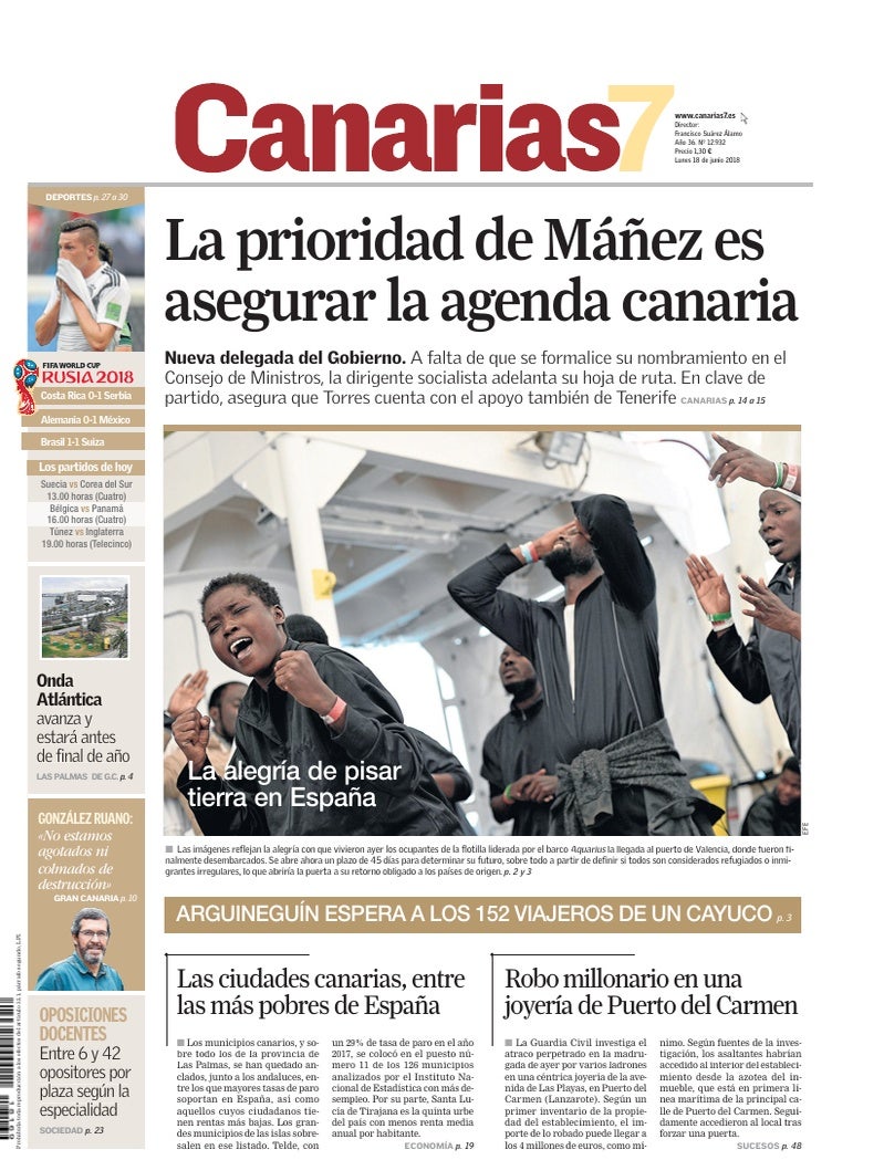 Portada Canarias7 18-06-2018