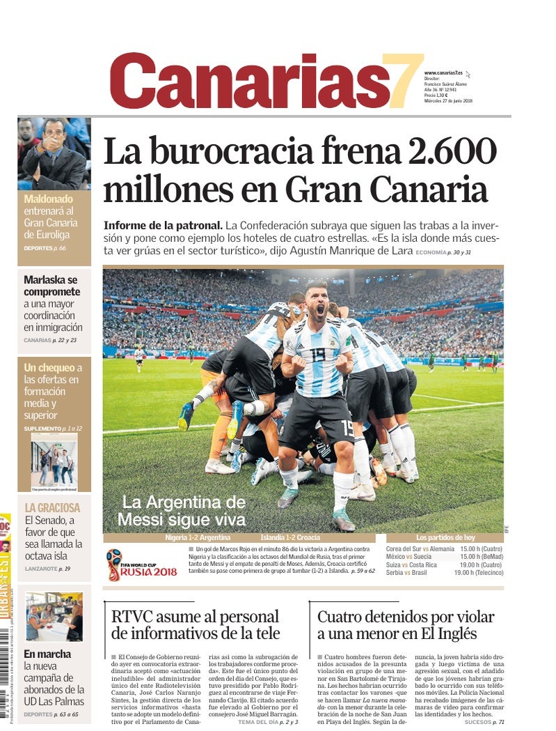 Portada Canarias7 27-06-2018