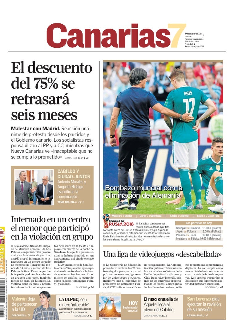 Portada Canarias7 28-06-2018