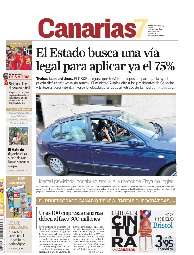 Portada Canarias7 29-06-2018