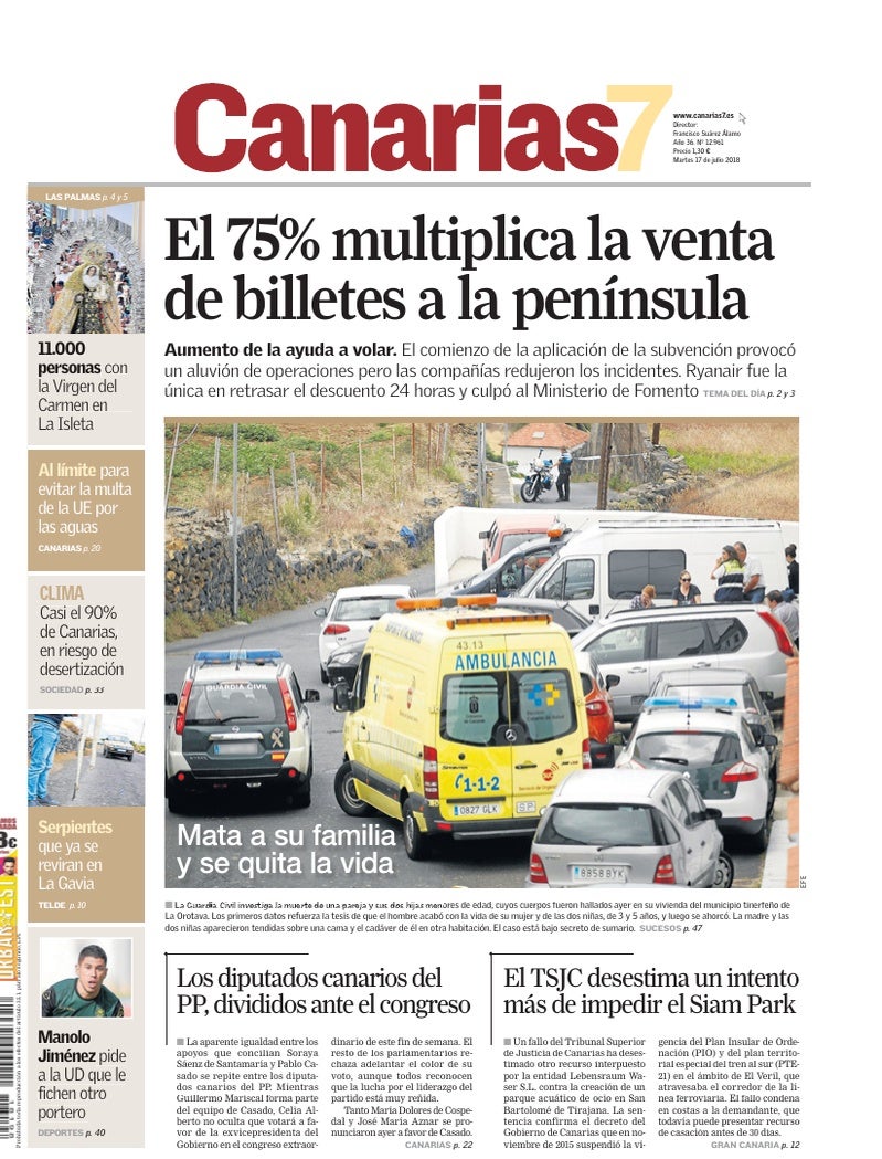 Portada Canarias7 17-07-2018