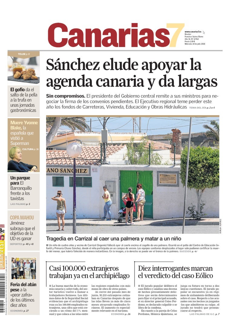 Portada Canarias7 18-07-2018