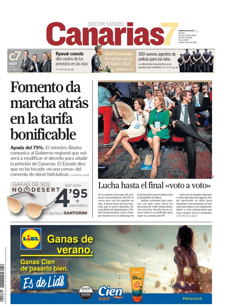 Portada Canarias7 21-07-2018