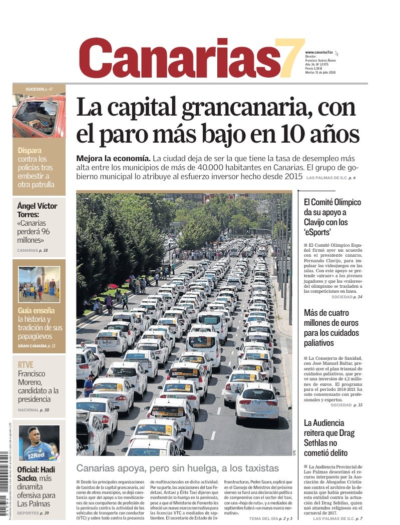Portada Canarias7 31-07-2018