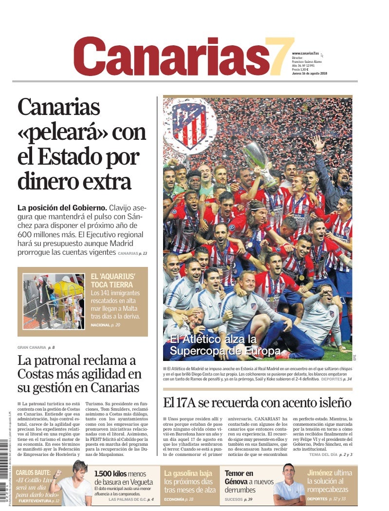 Portada Canarias7 16-08-2018