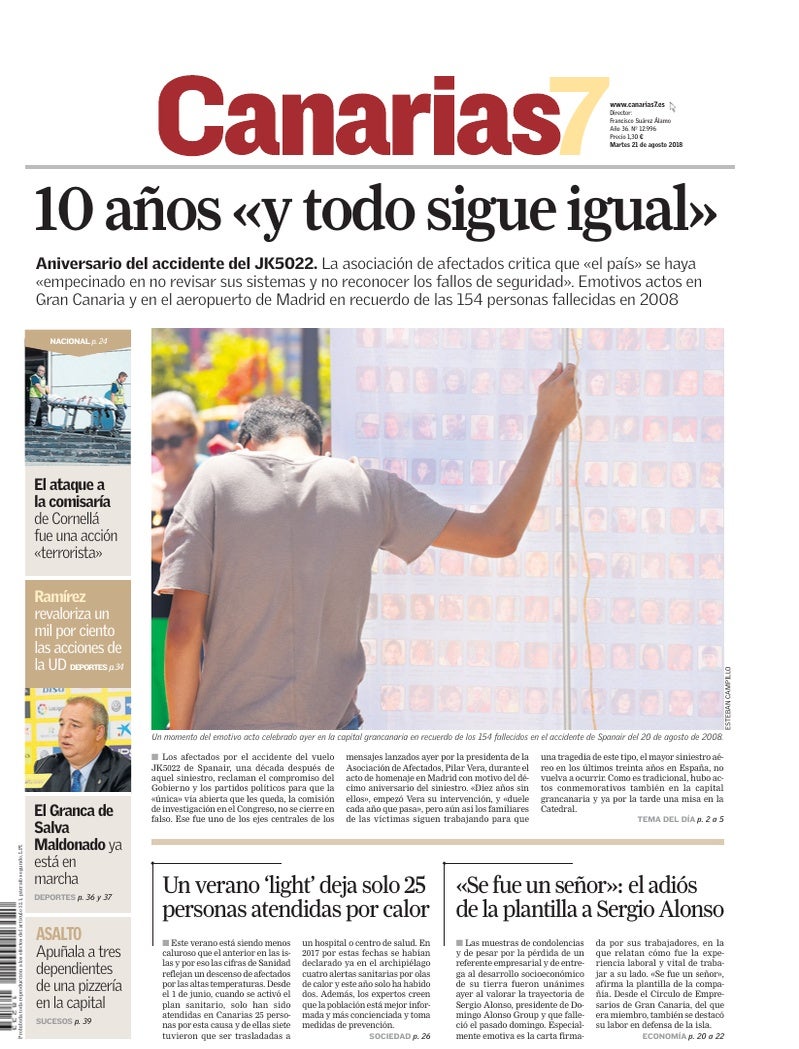 Portada Canarias7 21-08-2018