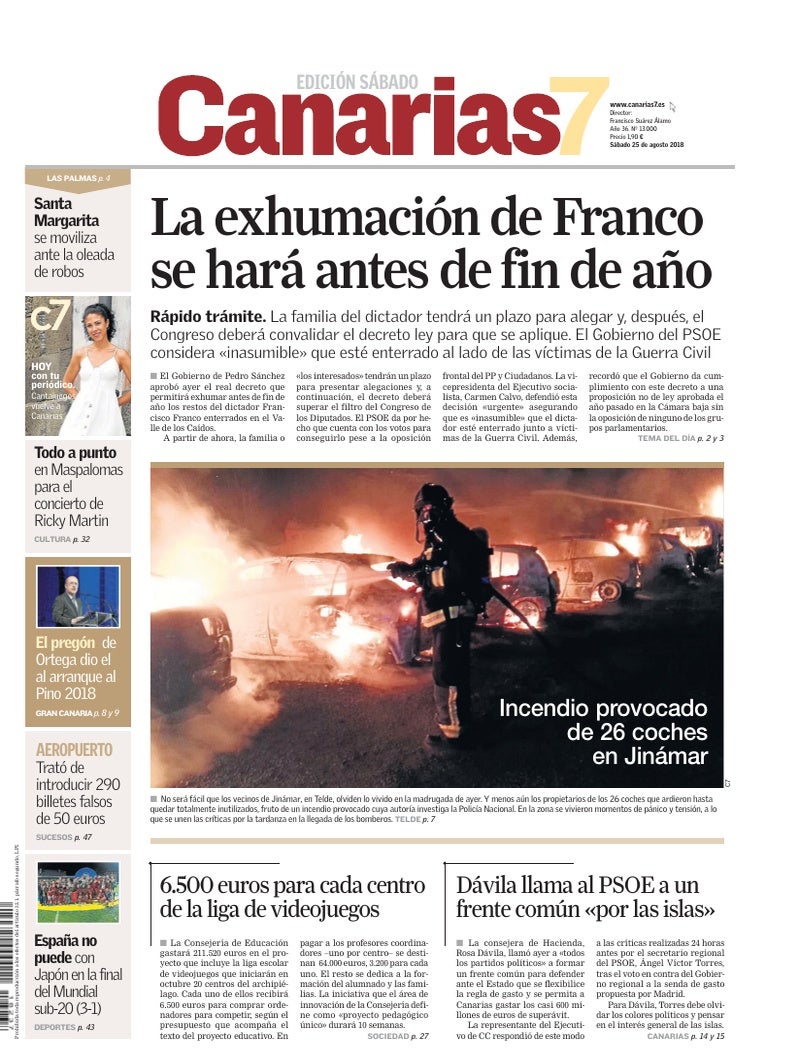 Portada Canarias7 25-08-2018