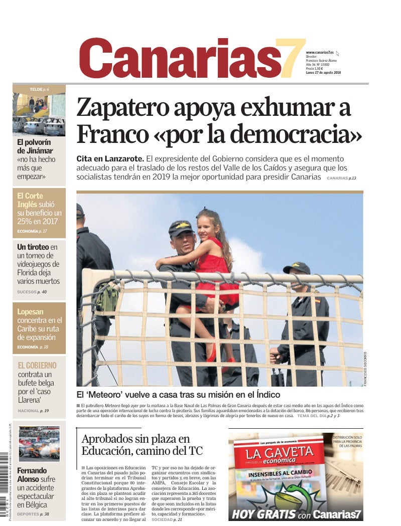 Portada Canarias7 27-08-2018