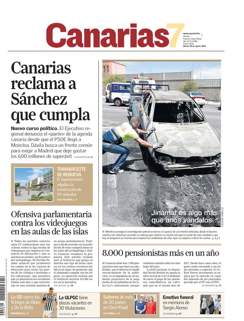 Portada Canarias7 28-08-2018