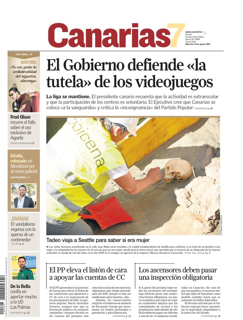 Portada Canarias7 29-08-2018