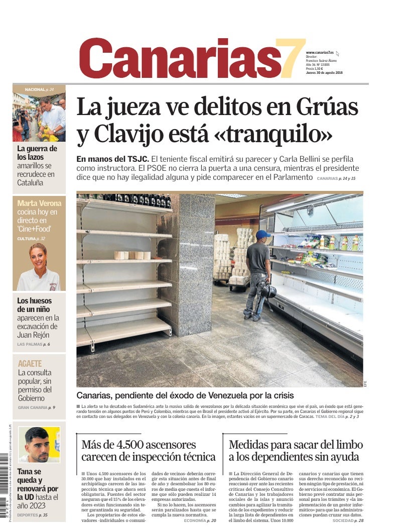 Portada Canarias7 30-08-2018