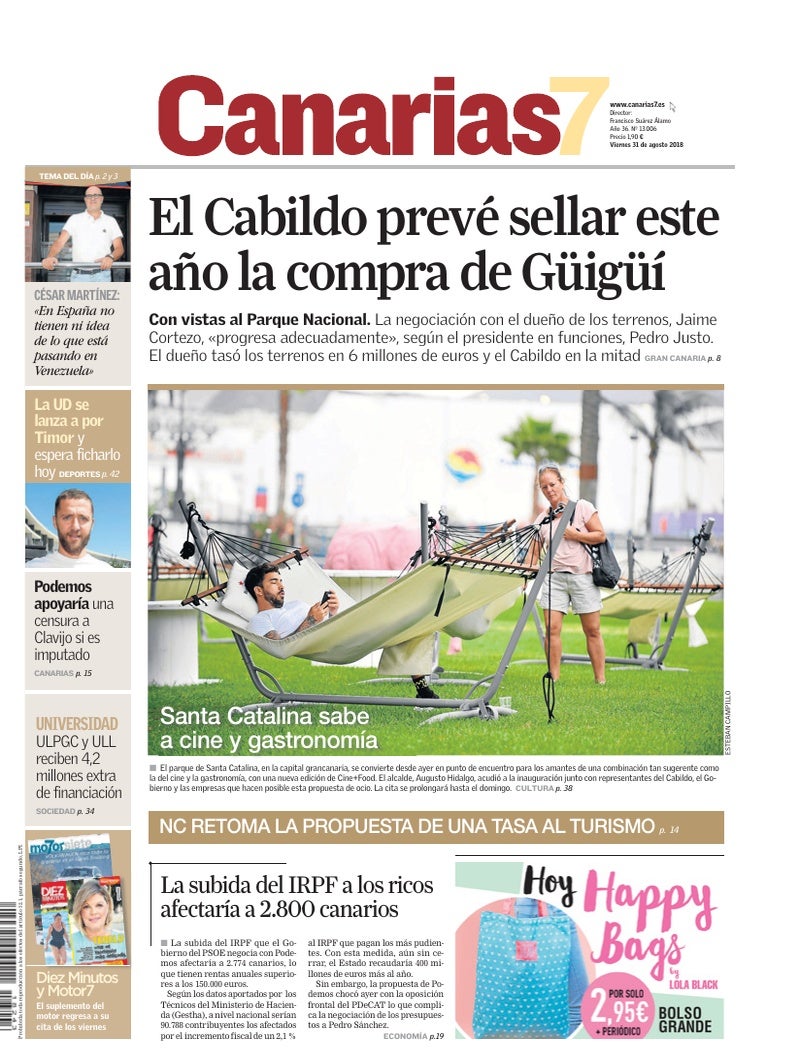 Portada Canarias7 31-08-2018