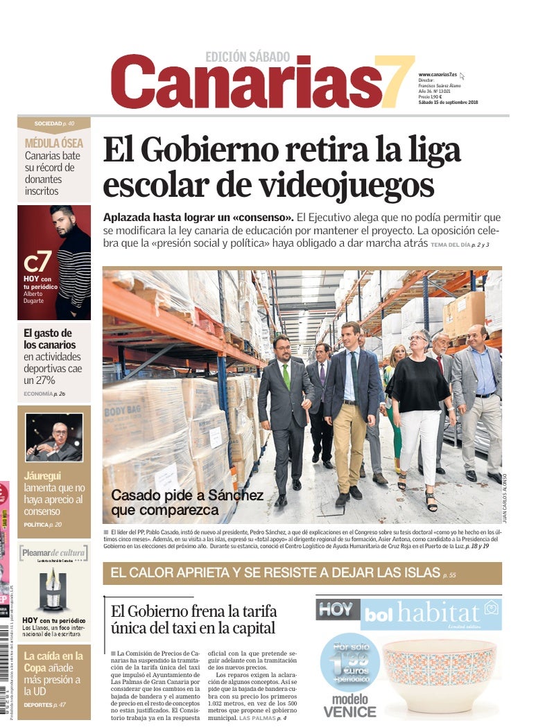 Portada Canarias7 15-09-2018