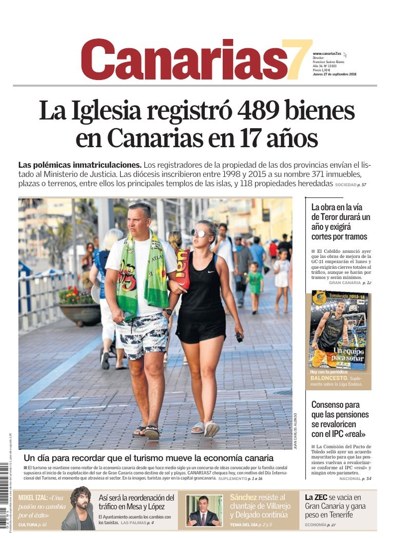 Portada Canarias7 27-09-2018