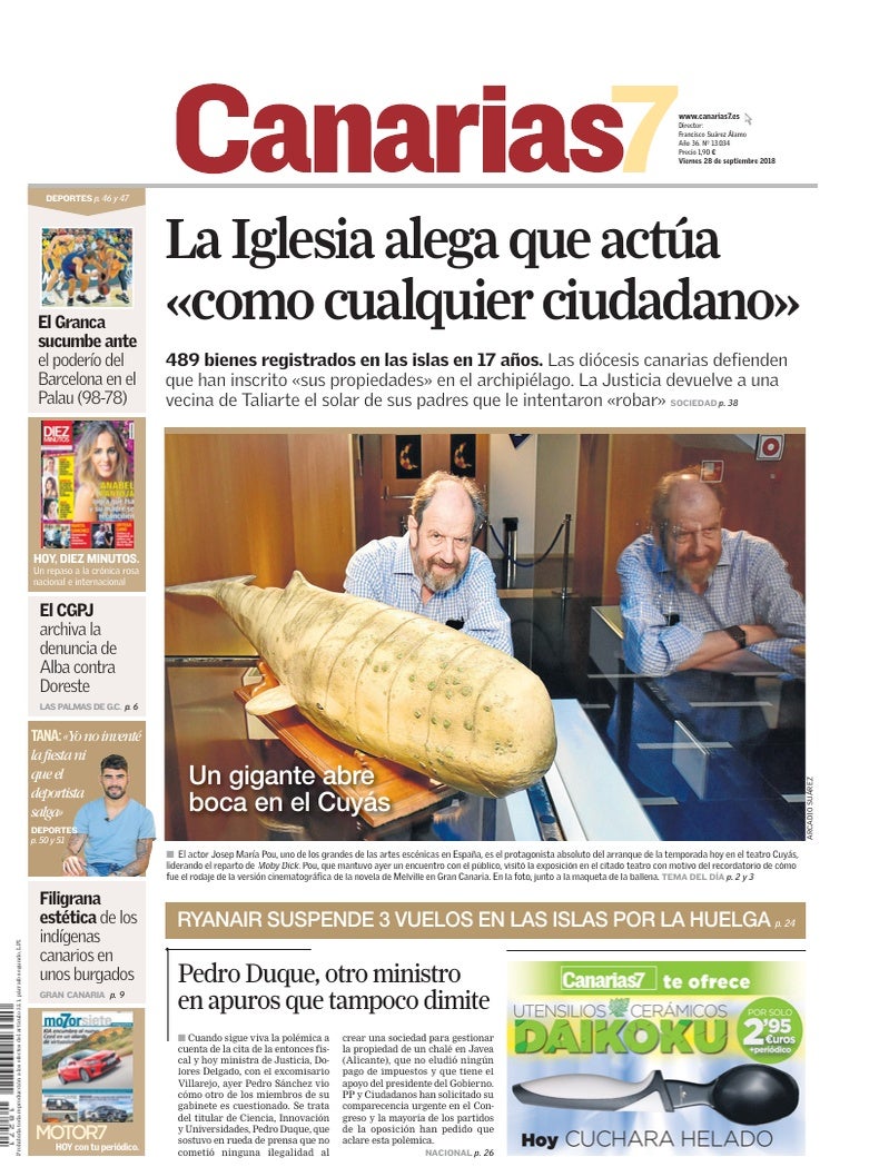 Portada Canarias7 28-09-2018
