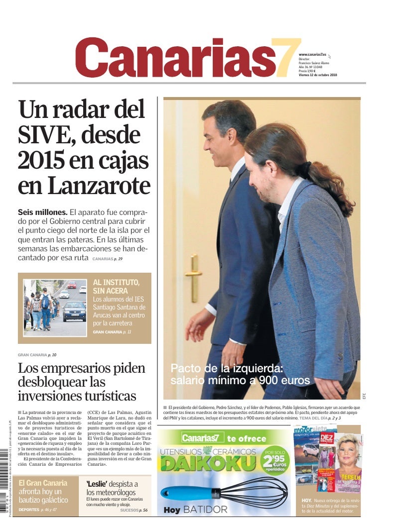 Portada Canarias7 12-10-2018