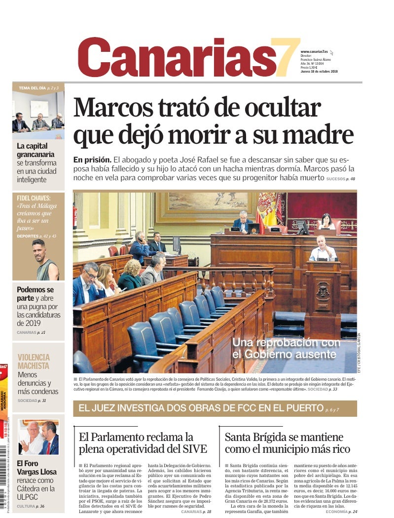 Portada Canarias7 18-10-2018