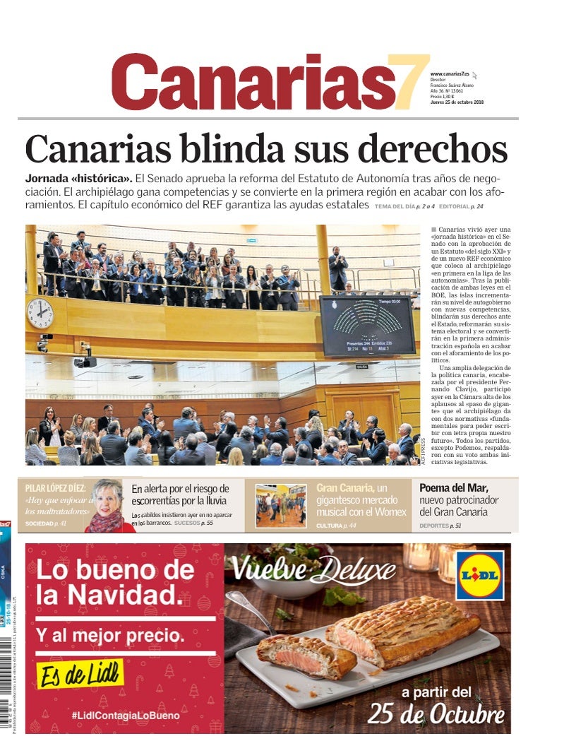 Portada Canarias7 25-10-2018