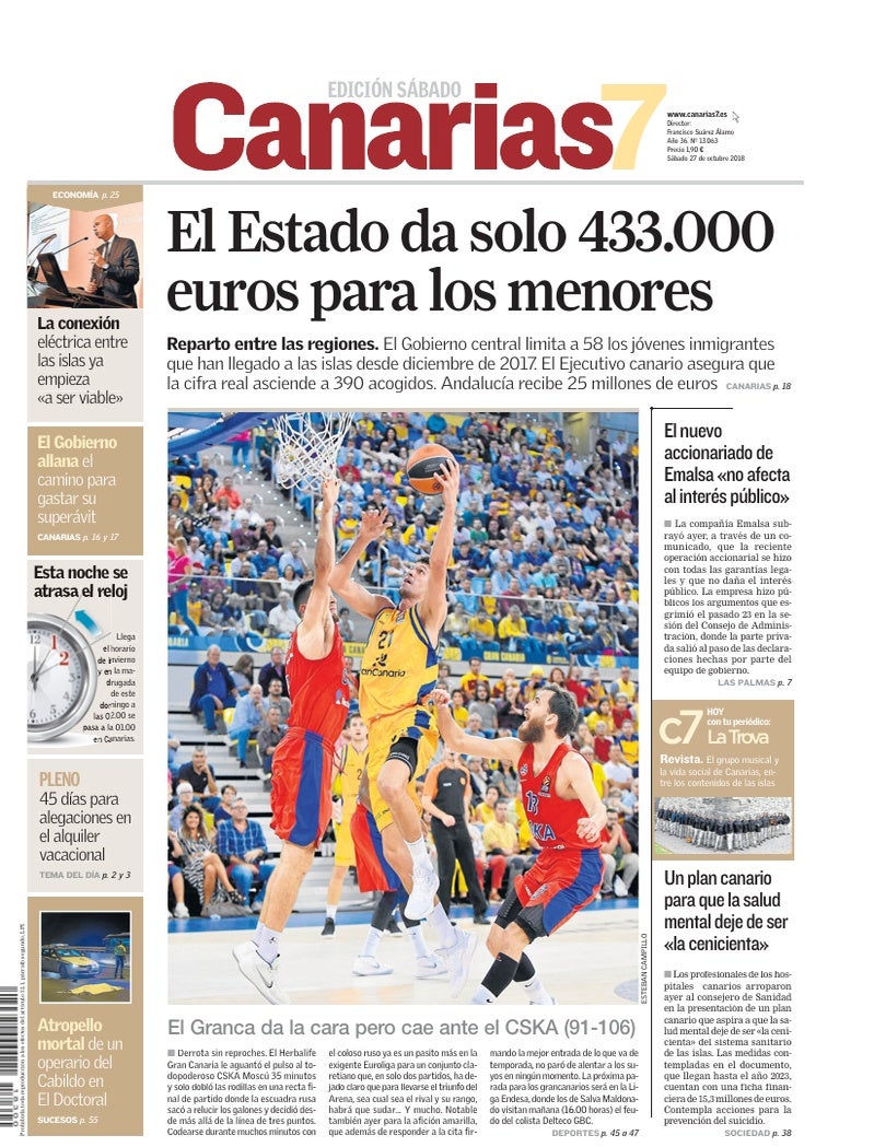 Portada Canarias7 27-10-2018