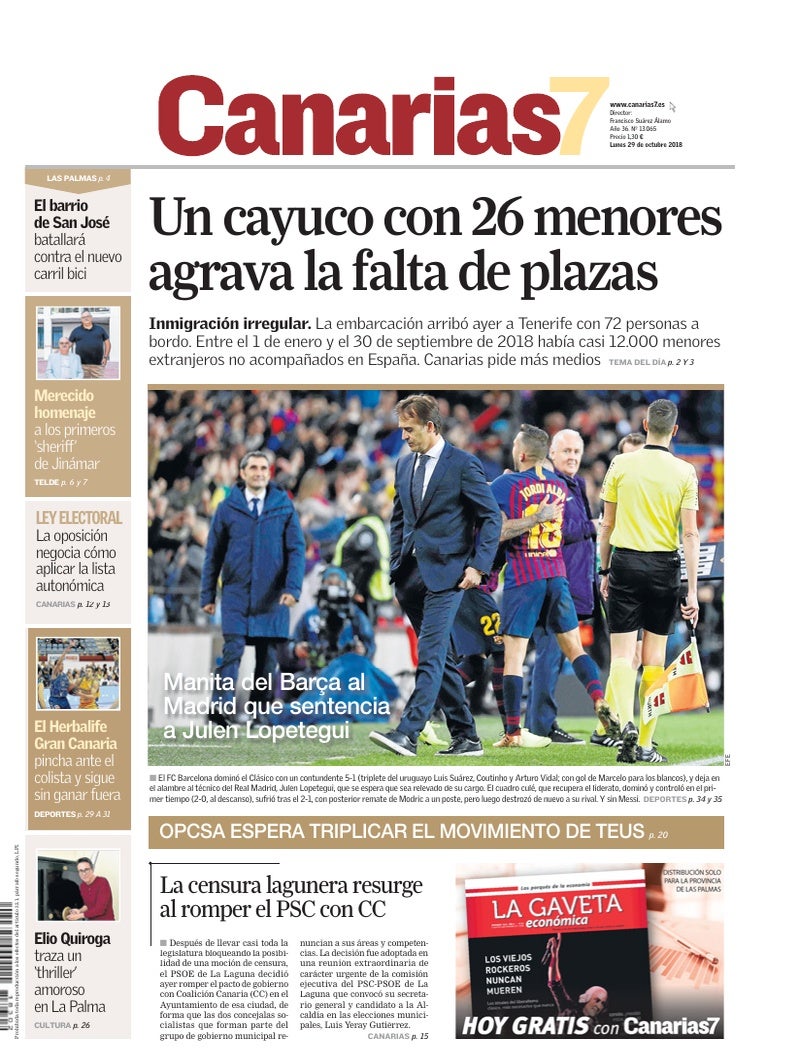 Portada Canarias7 29-10-2018