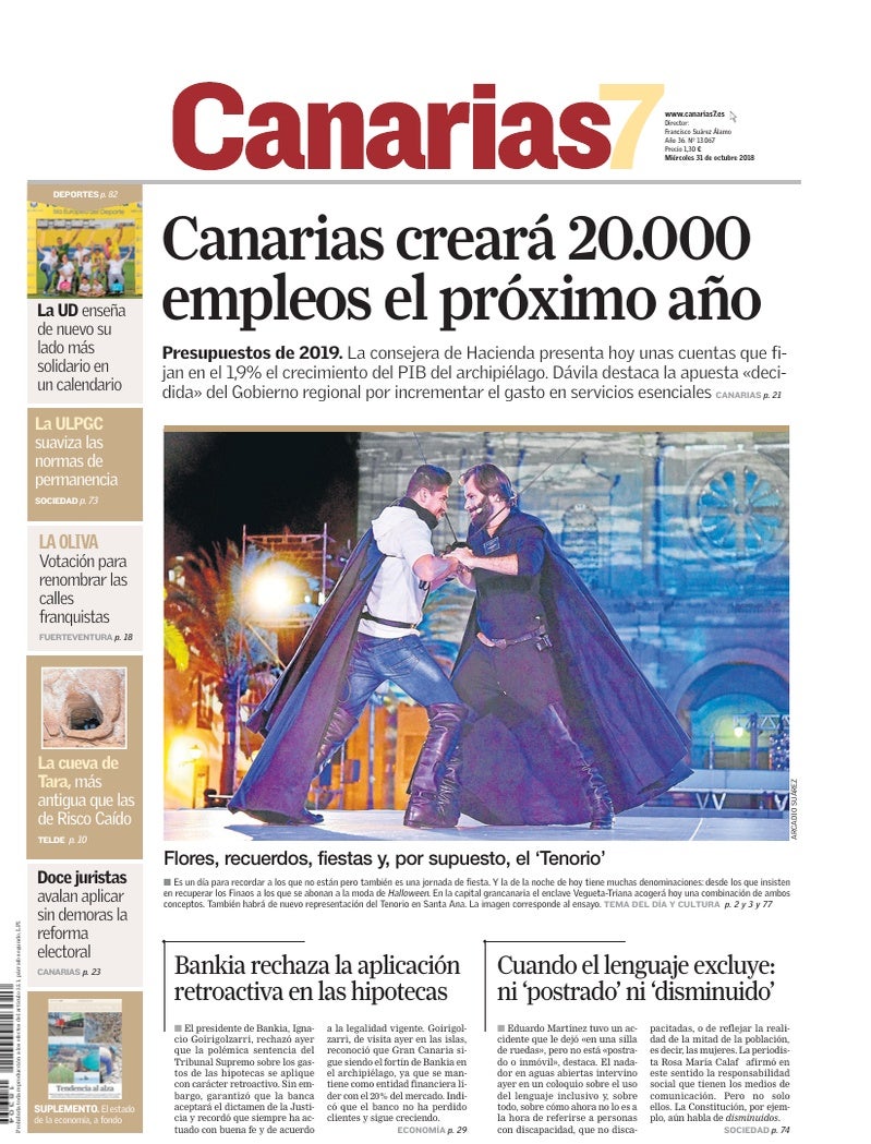 Portada Canarias7 31-10-2018