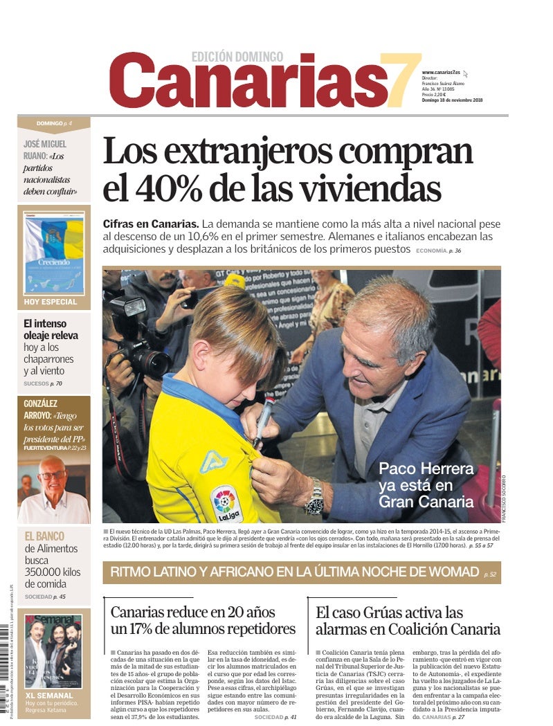 Portada Canarias7 18-11-2018