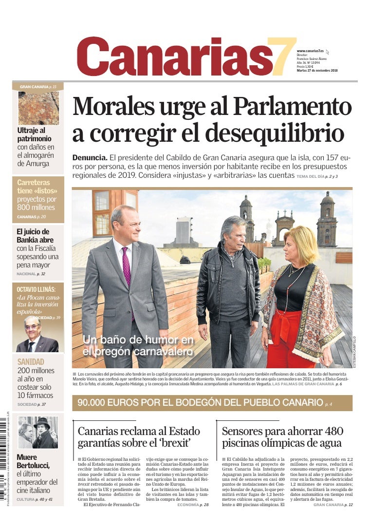 Portada Canarias7 27-11-2018
