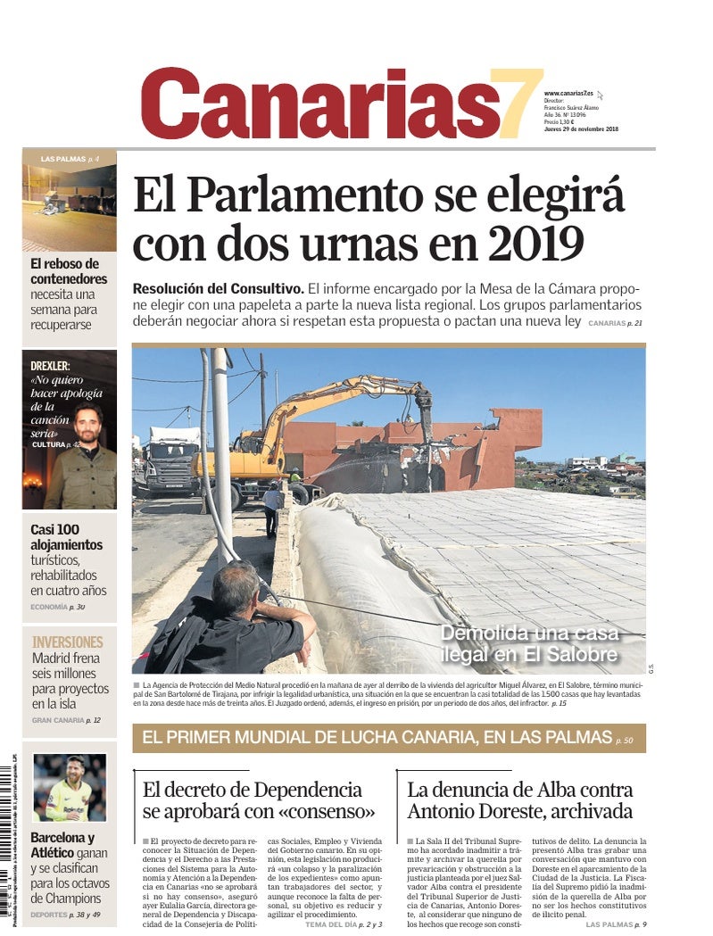 Portada Canarias7 29-11-2018
