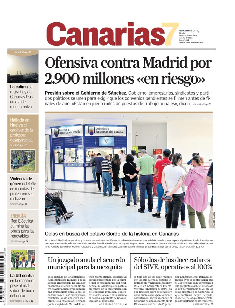 Portada Canarias7 18-12-2018