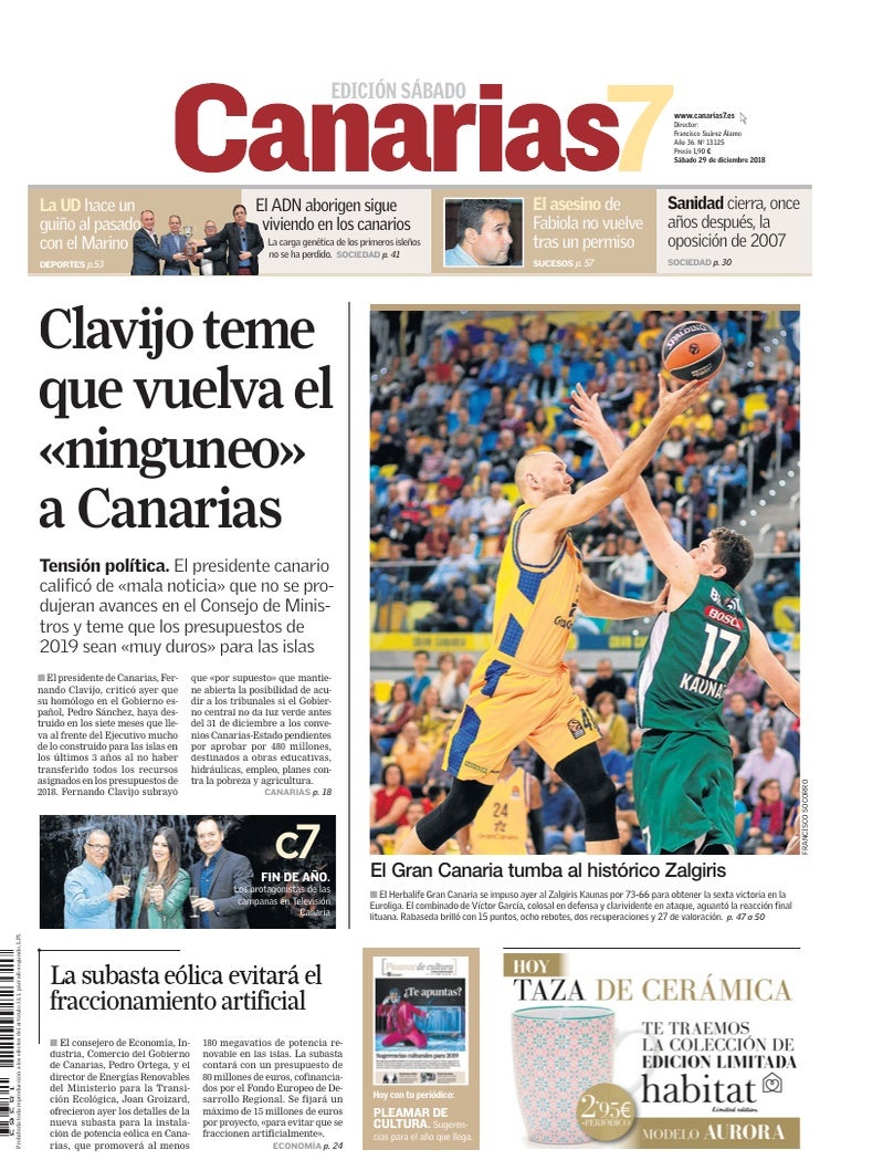 Portada Canarias7 29-12-2018