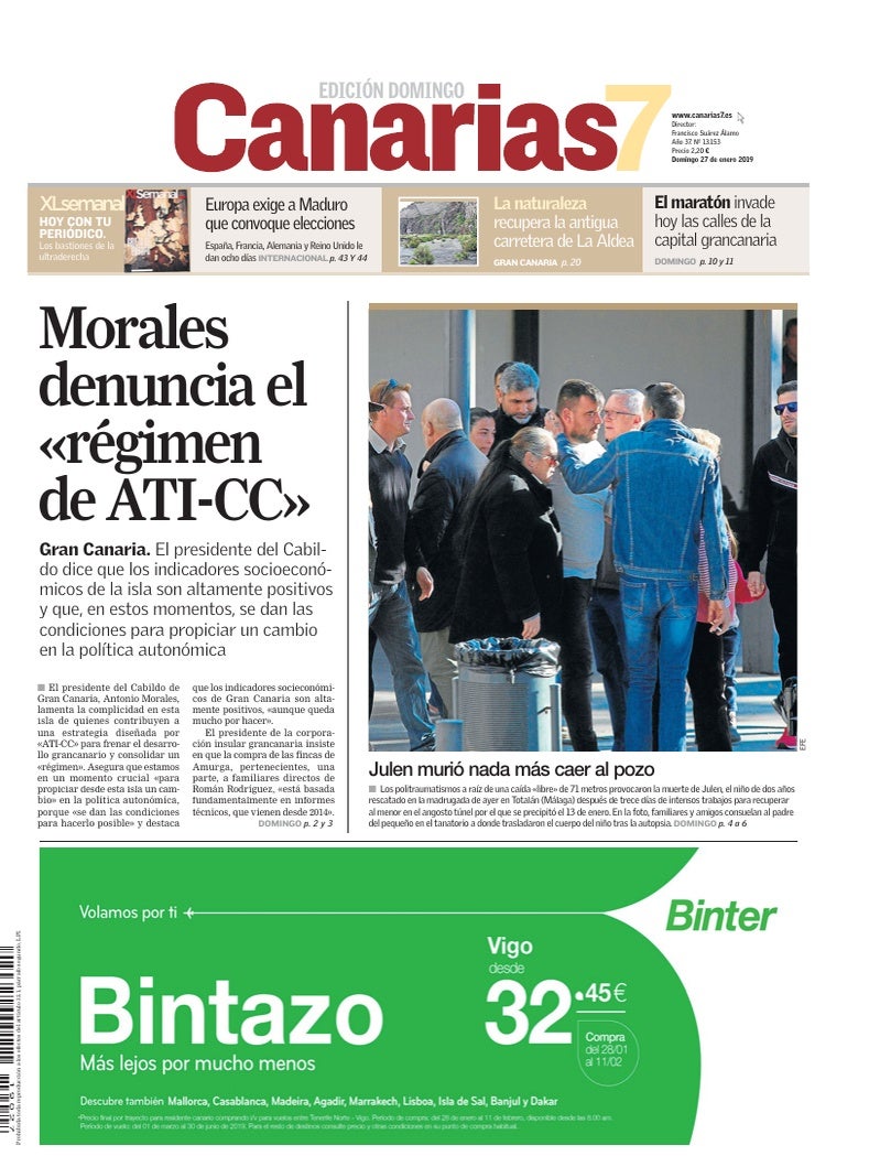 Portada Canarias7 27-01-2019