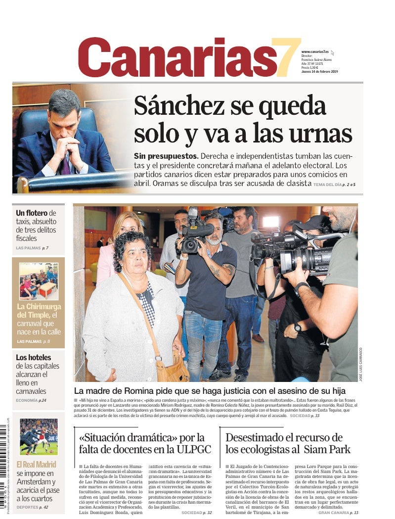 Portada Canarias7 14-02-2019