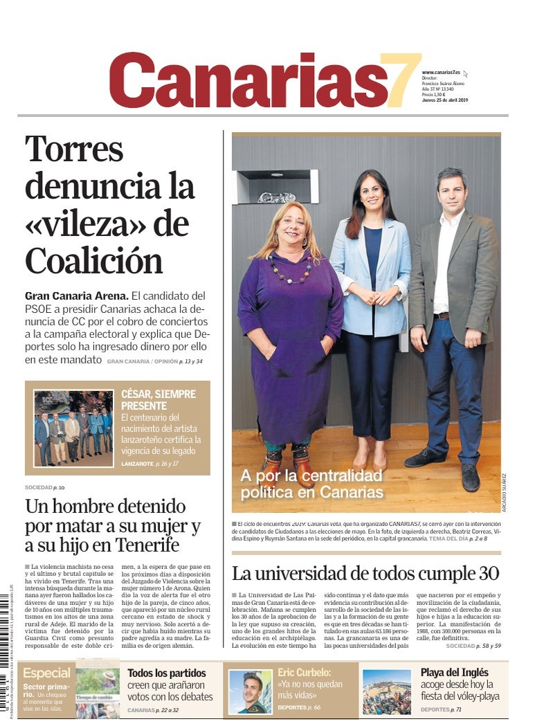 Portada Canarias7 25-04-2019