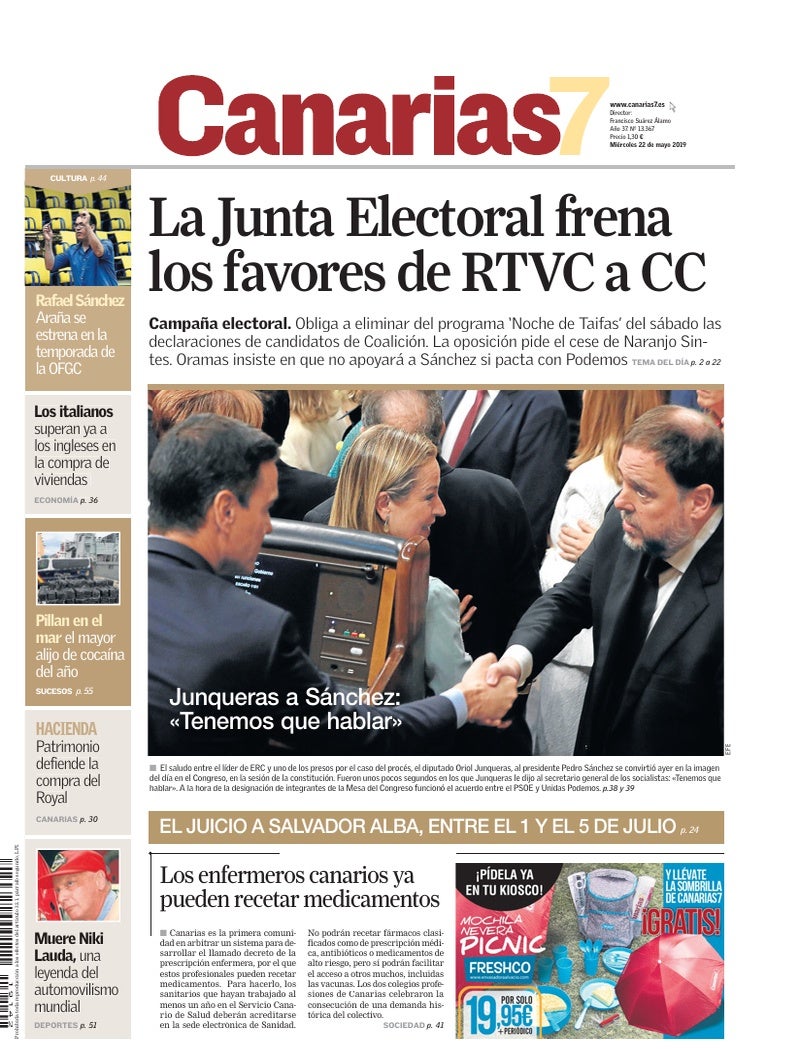 Portada Canarias7 22-05-2019
