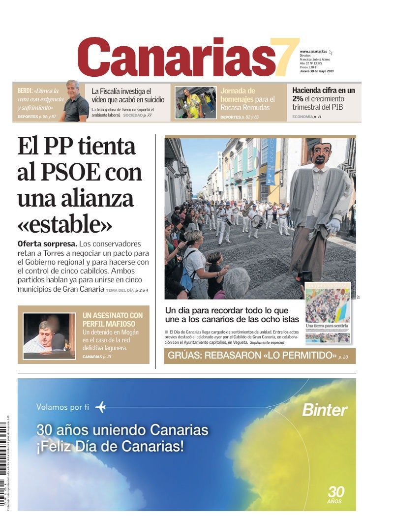 Portada Canarias7 30-05-2019