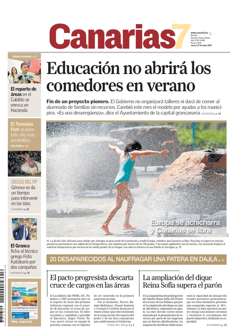 Portada Canarias7 27-06-2019