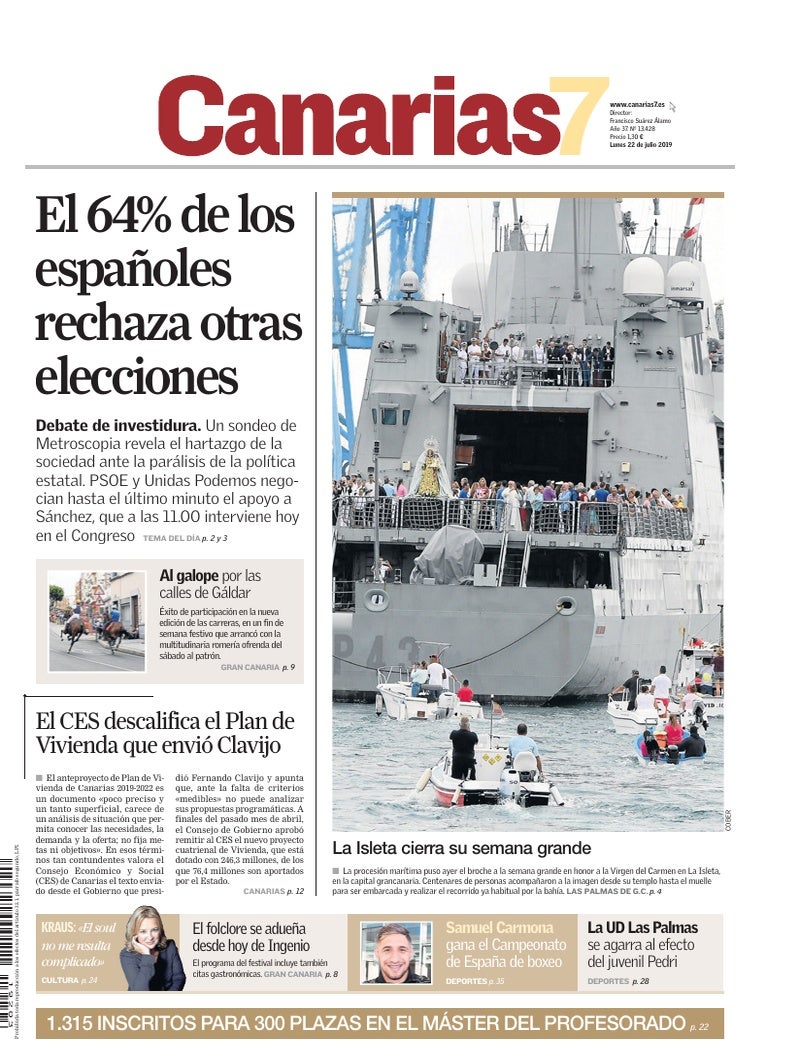 Portada Canarias7 22-07-2019