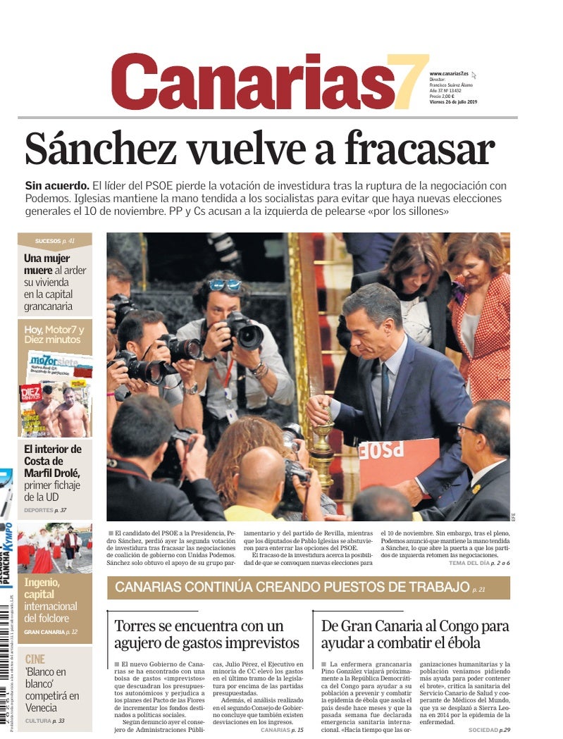 Portada Canarias7 26-07-2019
