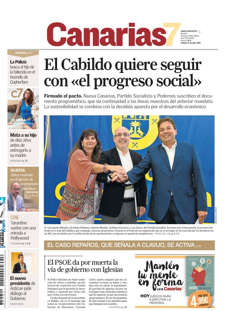 Portada Canarias7 27-07-2019