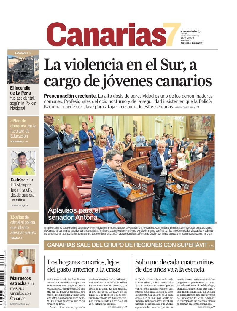 Portada Canarias7 31-07-2019